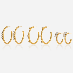 Minimalist 18K Gold Plated Stainless Steel Hoop Earrings With Zircon Waterproof Hypoallergenic Fashion Jewelry For Women