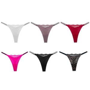 Lace G-string set with rhinestones in six colors including leopard print and purple