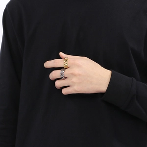 Mens hip hop hollow cuban chain rings in gold and silver finish on hand