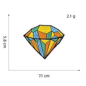 Diamond shaped colorful embroidery patch for boys clothing measuring 7.1 by 5.8 cm