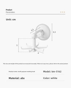Detailed view of the KM-5162 rotating kitchen hook showing ABS material and dimensions