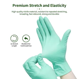 Durable mint green nitrile gloves with high elasticity and 3x stretch for cleaning