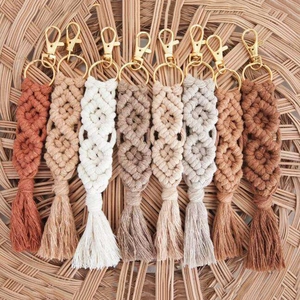 Macrame Keychain Hand-woven Cotton Rope Tassel Bag Pendant Bohemian Style Charm With Gold Alloy Lobster Clasp For Women