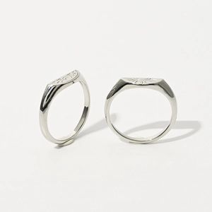 Minimalist silver sun and moon engraved rings with 14k gold plating in a retro design