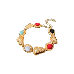 Vintage gold-plated bracelet with multi-colored triangle beads and adjustable chain extension