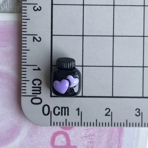Miniature black resin bottle charm with lavender hearts for phone case DIY crafts