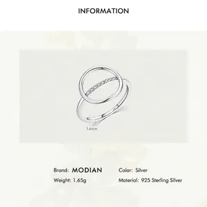 Minimalist S925 sterling silver geometric ring with diamonds and technical measurements
