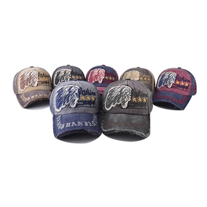 Classic washed denim baseball caps with vintage embroidery in multiple colors