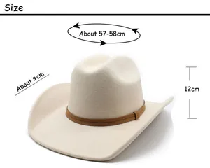 Detailed size chart for beige wool cowboy hat showing 58cm circumference and 9cm brim