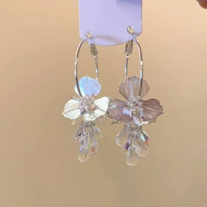 Boucles D'oreilles Pendantes Fleurs Avec 925 Sterling Silver Earring Post En Cuivre Et Cristal Bijoux Élégants Pour Femme