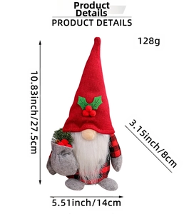 Detailed size specifications for a plush Christmas cherry gnome ornament with dimensions