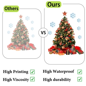 Detail showing waterproof Christmas tree window sticker with high quality printing and colors