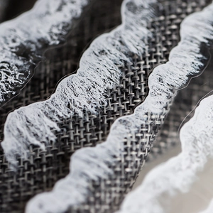 Grey woven nail art stickers with white wave patterns and refreshing bubble texture
