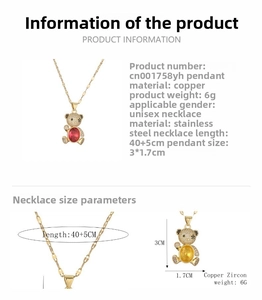 Size chart showing dimensions of the 40+5CM stainless steel teddy bear pendant necklace