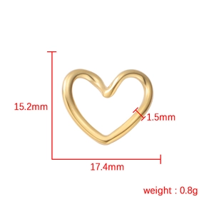 Golden heart-shaped hollow pendant dimensions 15.2mm x 17.4mm in stainless steel