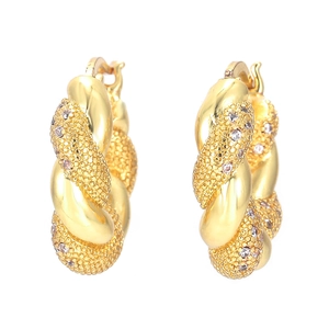 Vintage Twisted Metallic Hoop Earrings For Women Hip Hop Geometric Rhinestone Inlaid Copper Earrings Fashion Party Jewelry