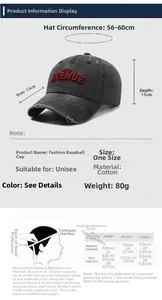 Size chart showing baseball cap dimensions with brim 7.5cm and head size 56-60cm