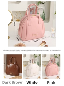 Detailed view of large PU leather makeup organizers in pink, white, and brown colors