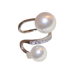 Silver twisted ear cuff with pearls and zircons shown on a clean white background