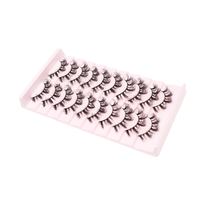 Set of 10 pairs thick natural curly false eyelashes in pink tray for dramatic eye makeup