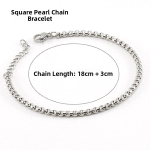 Detail of silver box chain bracelet with lobster clasp and 18cm+3cm extension chain