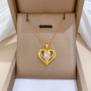 Heart Pendant Necklace Stainless Steel Chain Copper Zircon I Love You Forever Engraved Elegant Jewelry For Women Gift