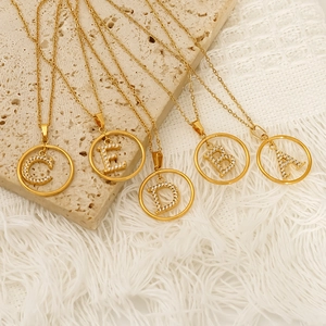 Gold 26 letters pendant necklaces with white zircon insets and O-chain style