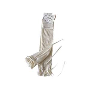 Ballet style cream white knit leg warmers with ribbons and bows for women