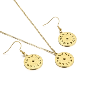 Golden zodiac constellation jewelry set with compass pendant necklace and earrings