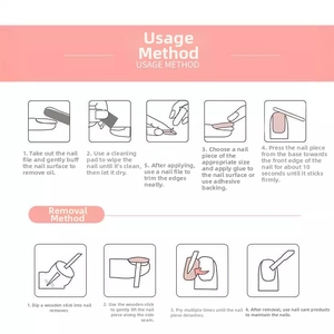 Guide for applying and removing almond-shaped press-on nails with glue and tools