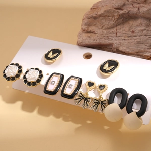 6er-Set Acryl-Ohrringe mit Blumen Herz und geometrischen Motiven in Schwarz Gold