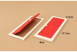 Detailed dimensions of miniature red wooden Christmas door 17.7cm x 8cm x 0.5cm for dollhouse