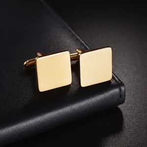 Minimalist square titanium steel cufflinks in polished gold finish for men's formal attire