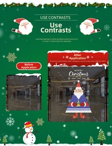 Detailed comparison showing Santa Claus window stickers before and after application