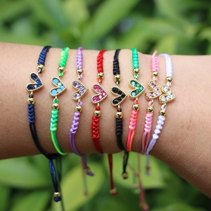 Handmade Braided Rope Heart Bracelet For Women Copper Colorful Zirconia Inlaid Adjustable Lucky Fashion Jewelry Bracelet