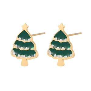 Paire de boucles d'oreilles sapin de Noël en acier inoxydable plaqué or 14K