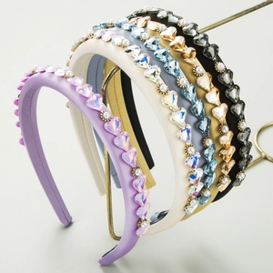 Baroque Heart Crystal Sponge Headband For Women Elegant Satin Rhinestone Faux Artificial Pearl Hairband Vintage Wedding Party Accessories