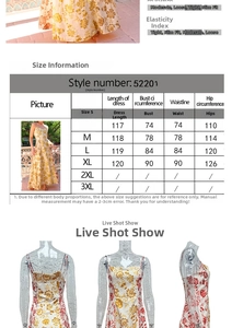 Detailed size chart for printed backless maxi dress including S to XL measurements