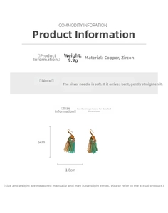Detail view of boho zircon teardrop earrings with multi-layer tassel and size measurements