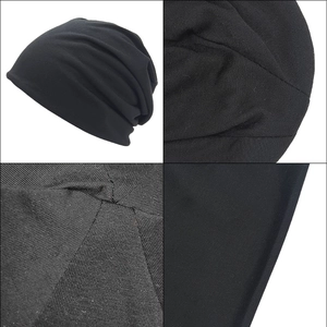 Μαύρος μονόχρωμος σκούφος slouchy beanie με λεπτομέρειες πλέξης διπλής στρώσης
