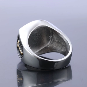 Men's vintage Masonic Past Master ring in stainless steel with gold accents