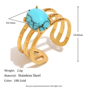 18K gold plated stainless steel double-layered ring featuring a turquoise stone inlay