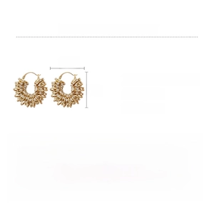 Detail specifications of gold alloy U-shape earrings with diamond inlay and 3x2.5cm size