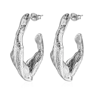 Boucles d'oreilles créoles en acier inoxydable argenté avec texture irrégulière