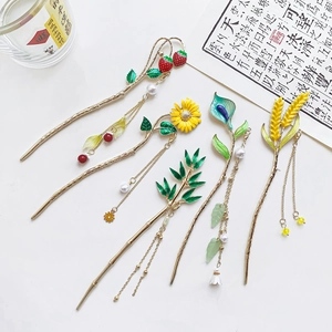 Vintage Chinese Style Hair Stick Alloy Enamel Floral Dangle Tassel Artificial Pearl Hairpin Women Traditional Retro Hanfu Accessories