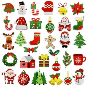 Christmas Embroidery Patches Iron On Santa Claus Snowman Reindeer DIY Clothing Decoration For Xmas Gift