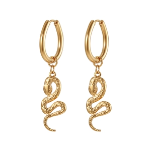 Boucles d'oreilles créoles dorées en acier inoxydable avec pendentifs serpent chic