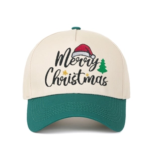 Retro Christmas five-panel baseball cap with Merry Christmas embroidery and star motifs