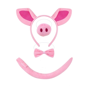 Pink Pig Costume Plush Ears Headband Nose Tail Bow Tie Tutu Skirt Gloves Halloween Cosplay Party Props