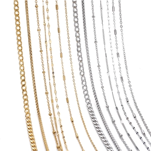 Detailed display of gold and silver plated stainless steel chain styles for DIY jewelry